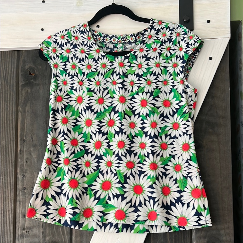 Vintage Floral Print Cap Sleeve Top handmade sz S